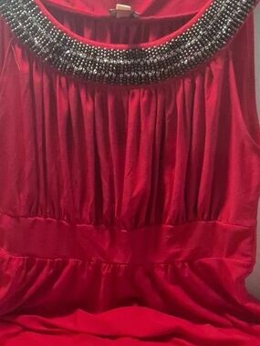 Haani Red Midi Dress with Beaded Neckline